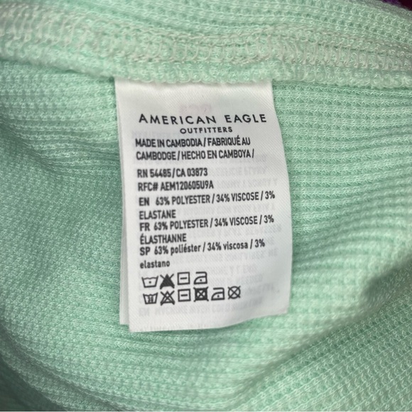 American Eagle Sz S Cropped Waffle Soft Mint Long Sleeve Shirt - Picture 2 of 3
